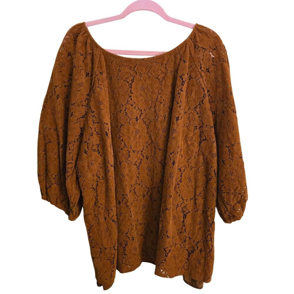 Anthropologie NWT Dolan Left Coast Norah Floral Corduroy Blouse Camel Size 3X - Picture 2 of 11